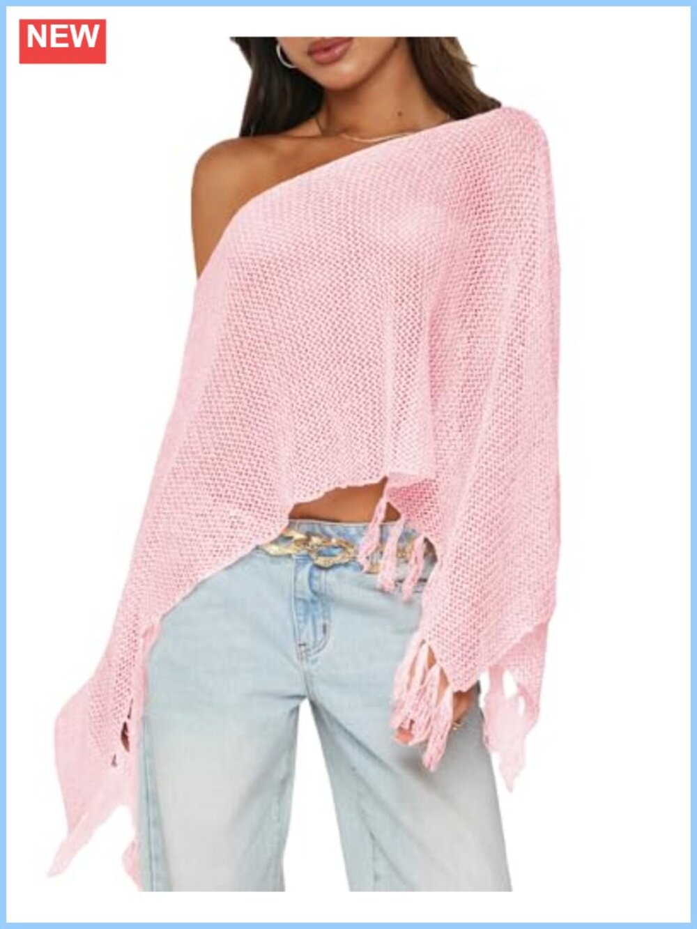 Sheer Knit Fringe Poncho Top Light Crochet Sequin Poncho Shawl Wrap